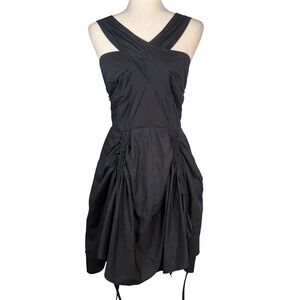 Vixxsin Black Dress‎ Women Small Polyester Goth Punk Ruched Tulle Halter O-Ring